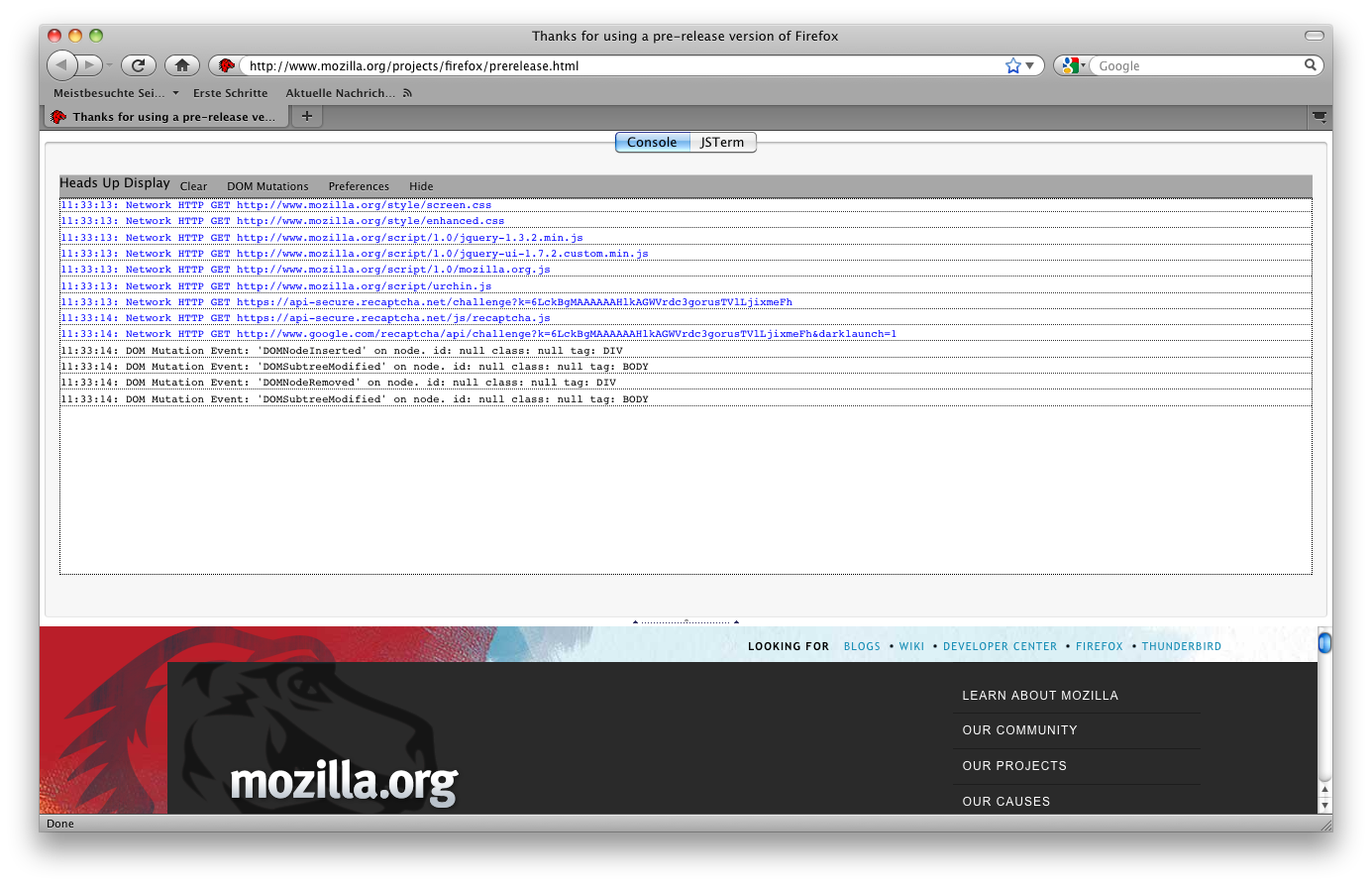 HeadsUpDisplay für Firefox